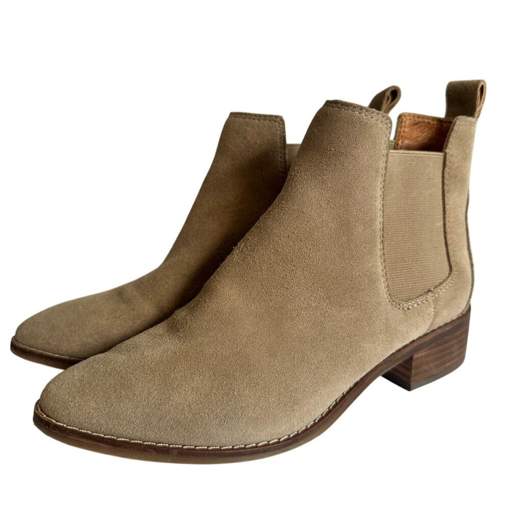 Lucky Brand Tan Suede Chelsea Ankle Boots Western Boho Stacked Heel Womens 7M